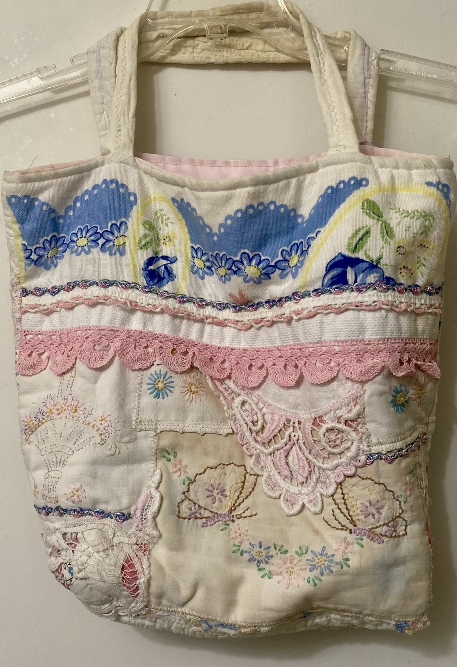 Handmade Quilted Patchwork Tote Bag Vintage Lace Cottagecore Boho